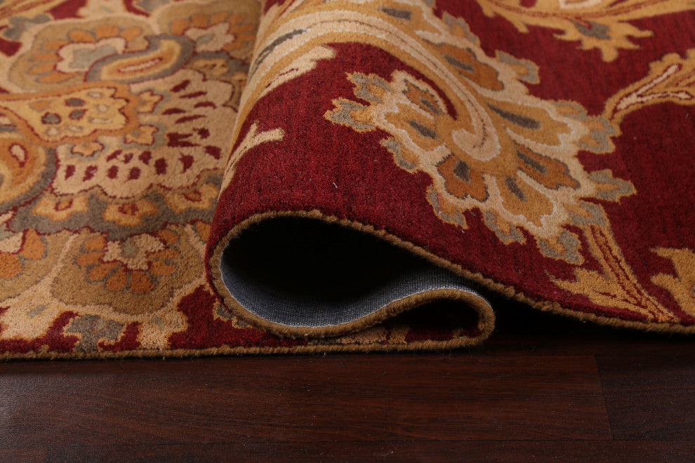 Red Floral Paisley Oriental Area Rug Hand-tufted Wool Carpet 9x12