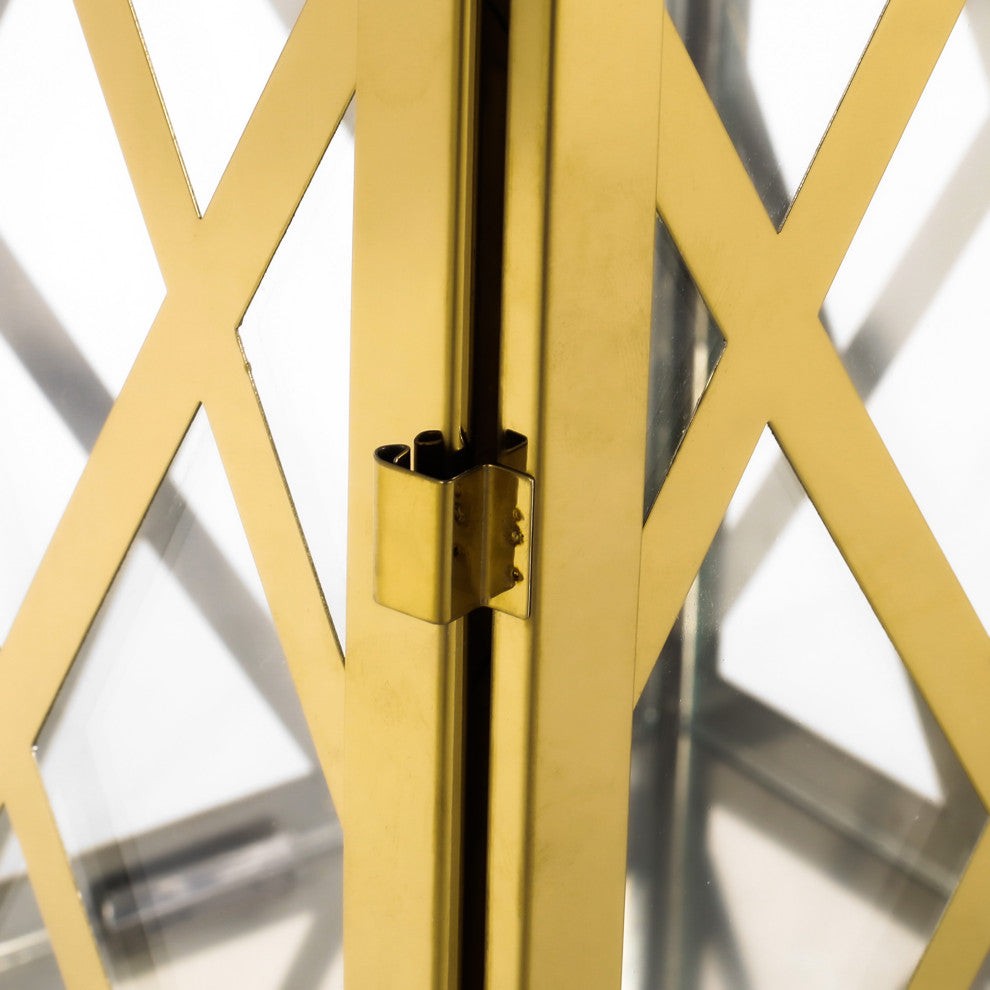 Cecil Outdoor 18" Modern Stainless Steel Lantern, Gold