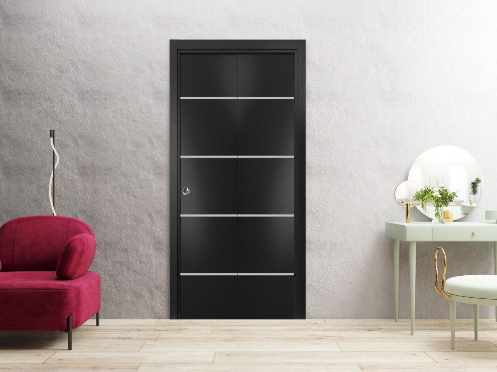 Bi-fold Doors 36 x 80 | Planum 0210 Matte Black with  | Sturdy Tracks