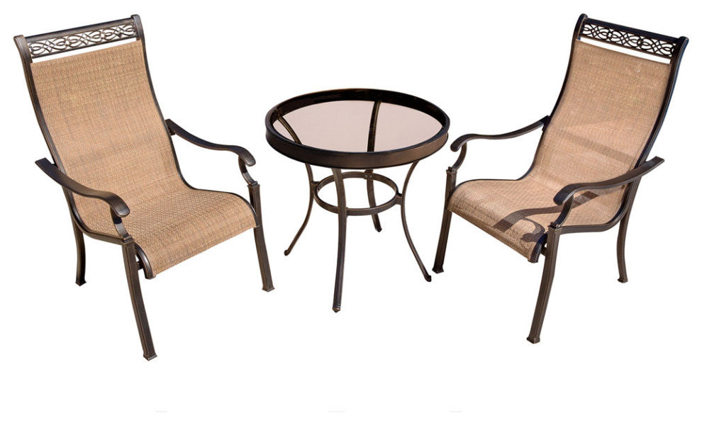 Hanover MONDN3PCG Monaco Aluminum Framed Fabric Outdoor Bistro - Tan
