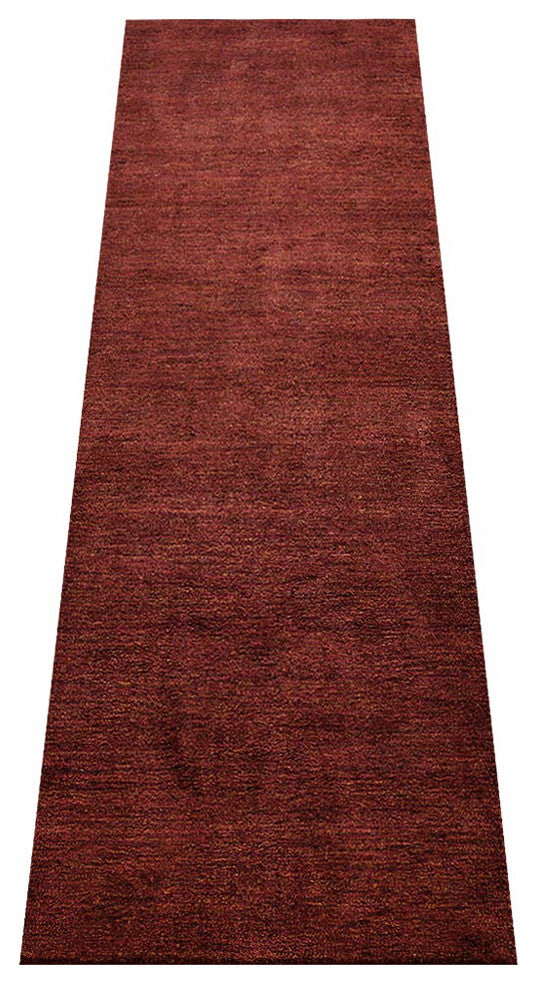 HAND KNOTTED LOOM SILK ECO-FRIENDLY AREA RUGS -2'8''x12',Runner,Red Gold,Solid