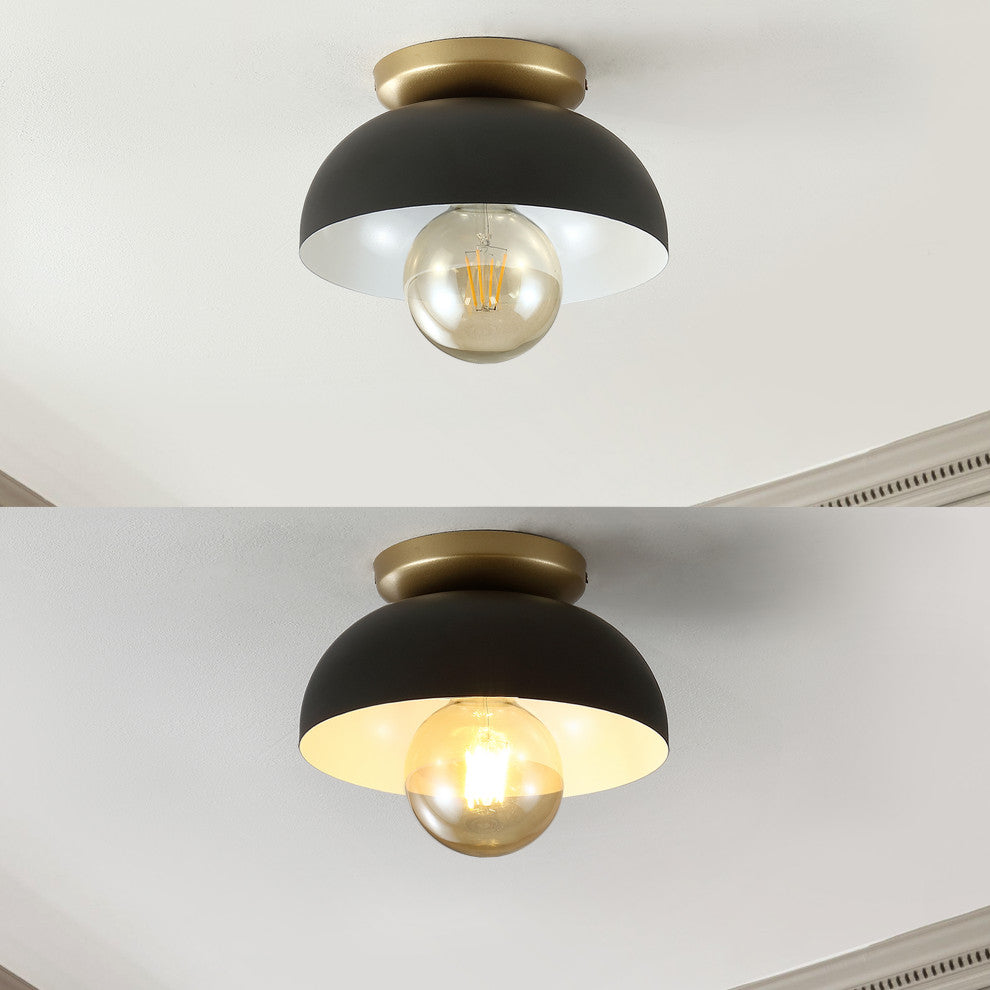Paulina 8.5" 1-Light Iron LED Flush Mount, Black/Gold Painting