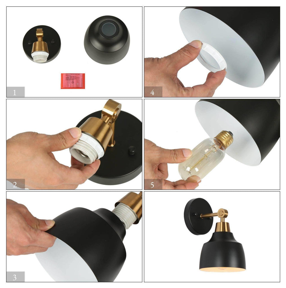 LNC 1-Light Matte Black, Metal Dome Vanity Light, 5.5"