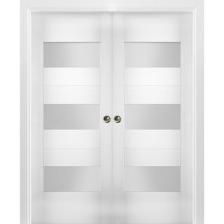 Interior Double Pocket Doors 48x84 in Opaque Glass | Sete 6003 White Silk