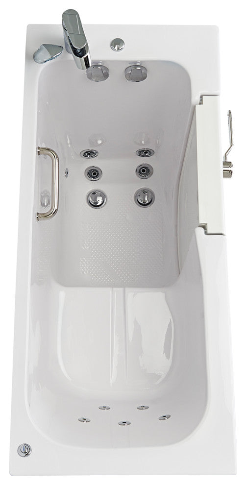 Ella Lounger 27"x60" Acrylic Massage Walk-In Bathtub, Outward Swing Door, Faucet