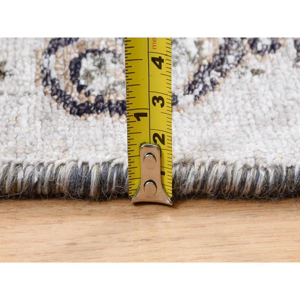 Gray Modern Silk with Textured Wool Hand Knotted Wide Runner Rug 4'0" x 12'0"