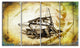 Drawing of Large Ancient Boat, Seashore Wall Art on Canvas, 48"x28", 4 Panels