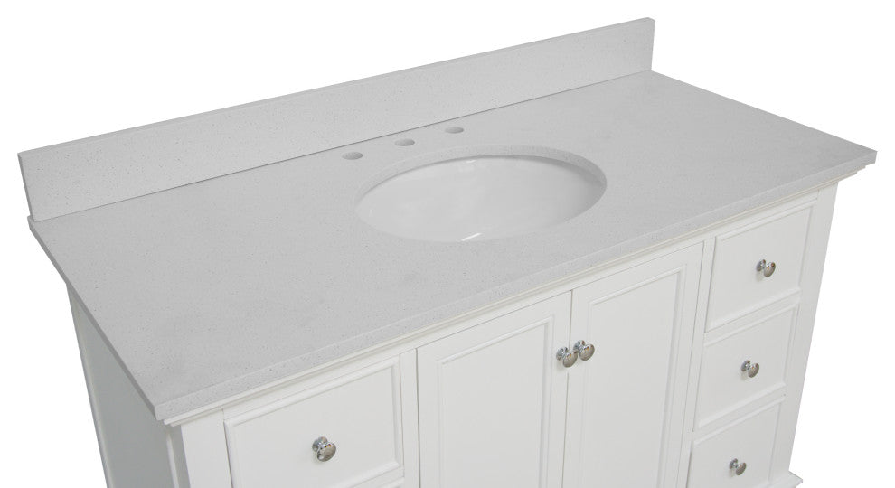 Bella 48" Bathroom Vanity, White, Quartz