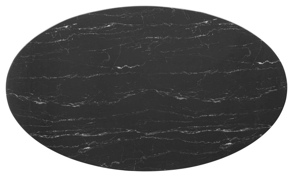 60" Dining Table, Round, Black White, Artificial Marble, Metal, Modern