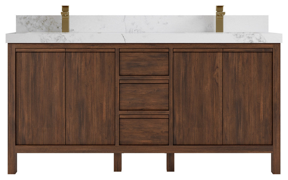 Elizabeth 60 Double Bathroom Vanity in Dark Walnut Teak 2" Calacatta Nuvo