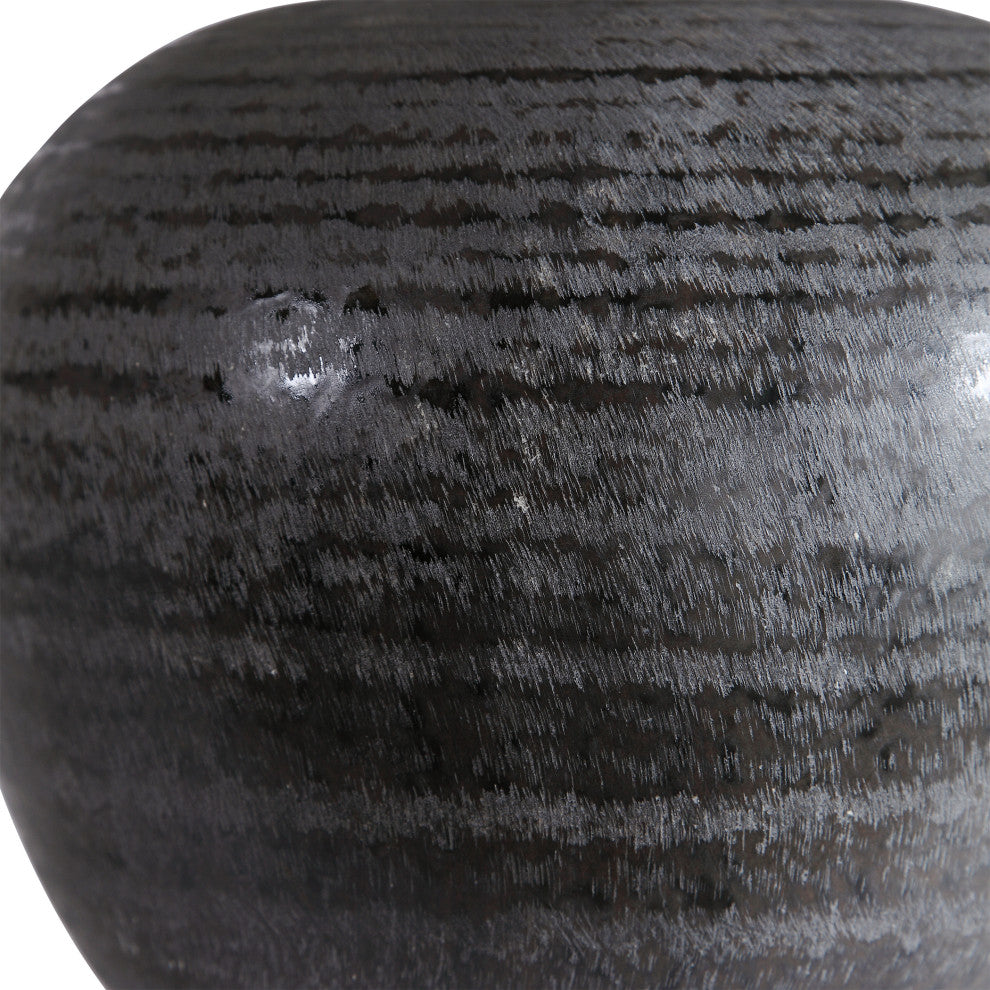 Rustic Round Charcoal Brown Table Lamp, Ceramic Sphere Vintage Style Cottage