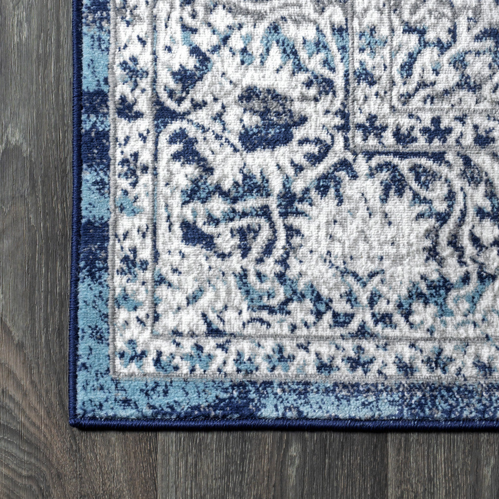Modern Persian Vintage Medallion Navy /Light Grey 4'' x 6'' Area Rug