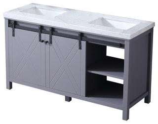 Marsyas 60" Dark Gray Double Bath Vanity Cabinet Carrara Marble Top Square Sinks