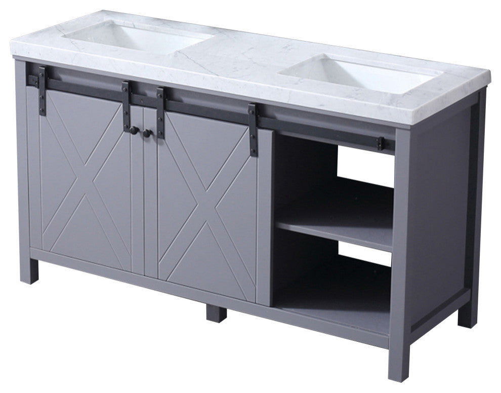 Marsyas 60" Dark Gray Double Bath Vanity Cabinet Carrara Marble Top Square Sinks