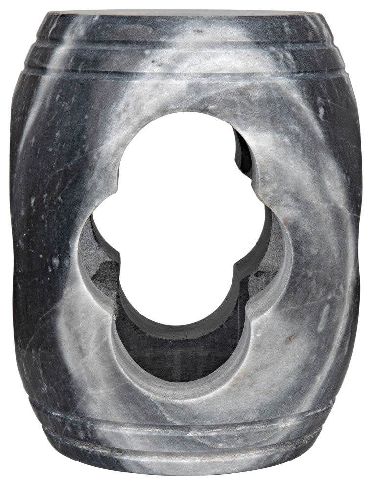 Noir Legend Handcrafted Round Side Table/Stool, Black Marble, 13.5" Dia.