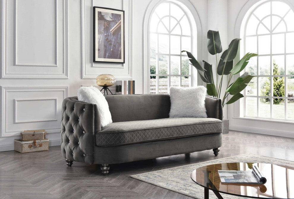 Apollo 67 in. W Round Arm Velvet Straight Sofa, 89 in.