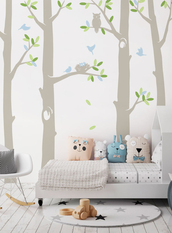 Nature Tree Scene with Baby Birds and Nest Wall Decal, Scheme A, 96"h