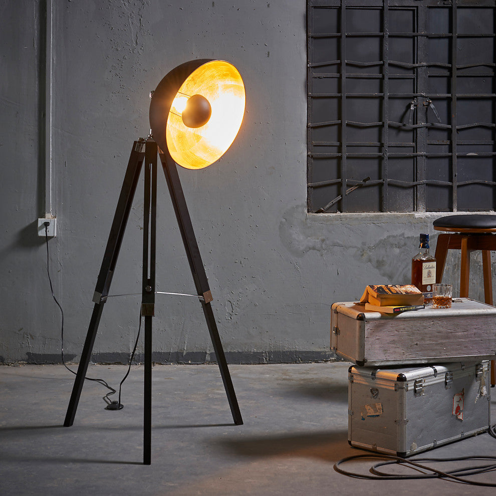 Industrial Metal Tripod Floor Lamp Drum Shade