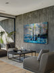 "Fir Trees Blue" Painting Print on Brushed Aluminum, 36"x24"