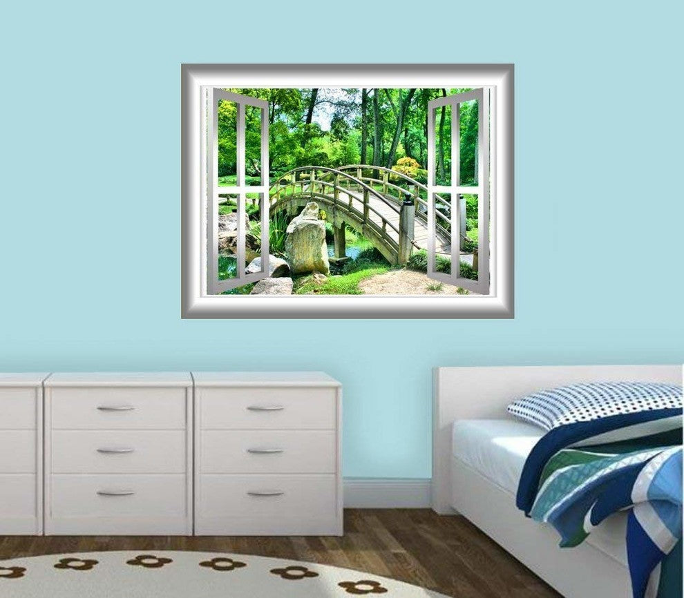 Vwaq Bridge Wall Decal 3d Forest Wall Cling Peel and Stick Window Mura