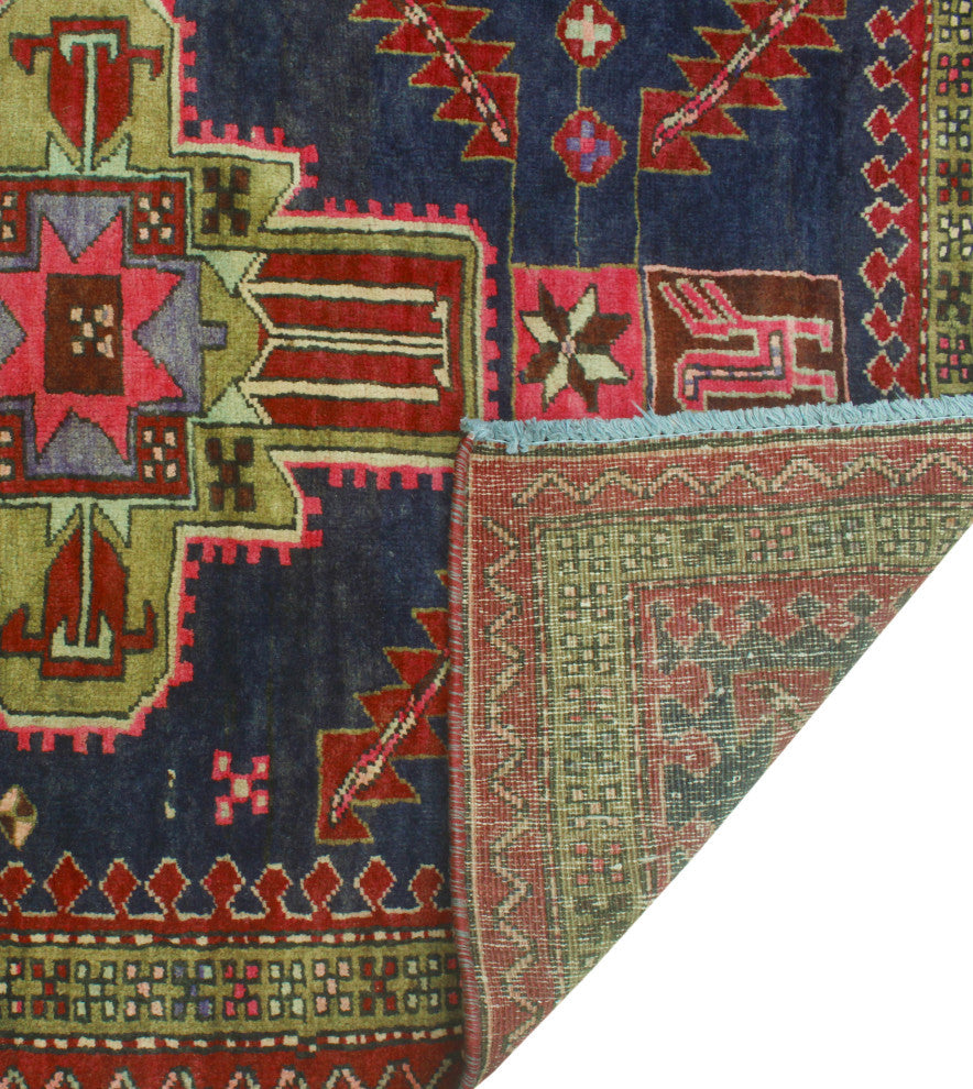 Fine Vintage Distressed Khojasst Navy/Red Runner, 3'3 x 9'7