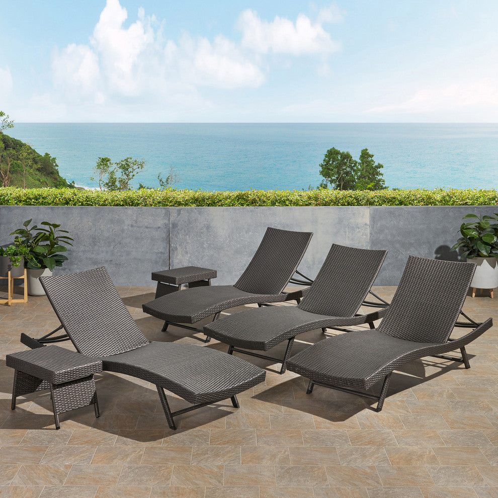 GDF Studio 6-Piece Eliana Outdoor Wicker Chaise Lounge Chairs Set, Gray