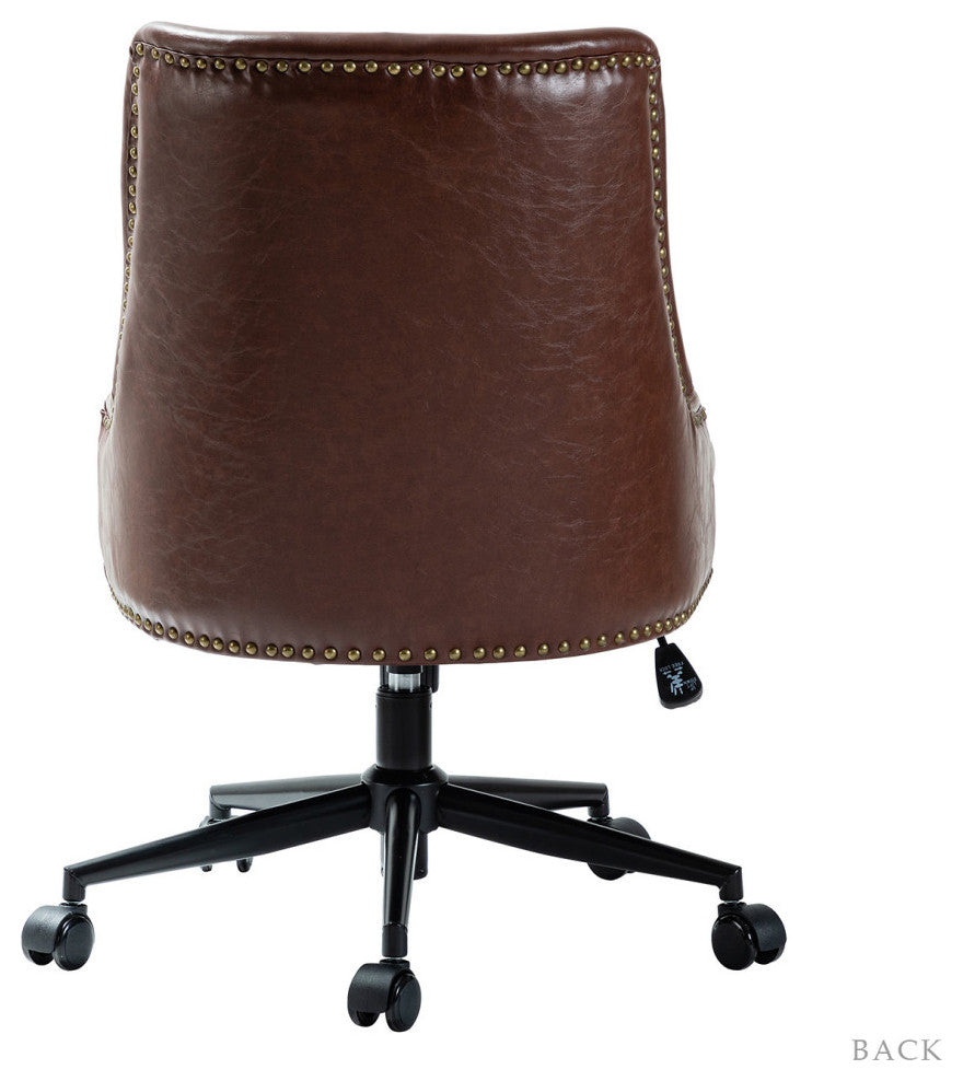 Upholstered Swivel Task Chair With Nailhead Trim, Brown