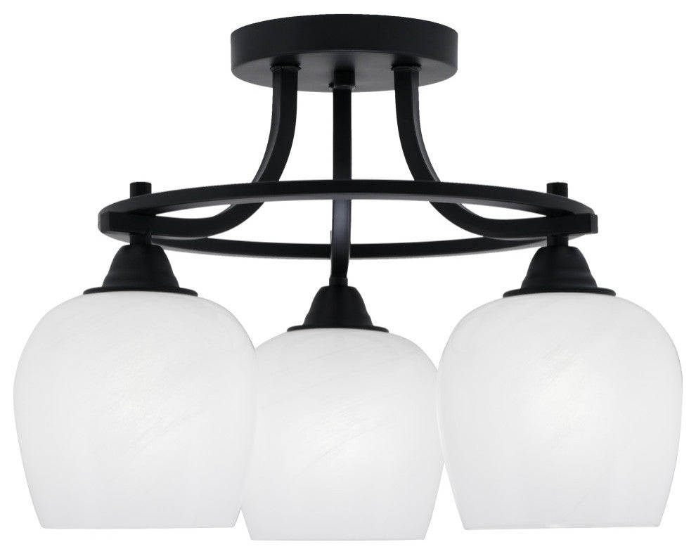Paramount 3-Light Semi-Flush Light, Matte Black, 6" White Marble Glass