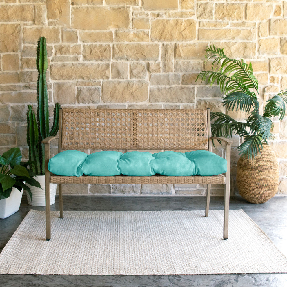 Sunbrella Canvas Indoor/Outdoor Tufted Bench Cushion, Aruba, 48x19x3"