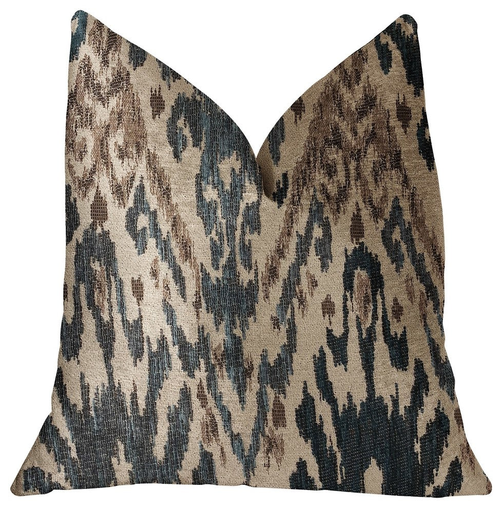 Kaveh Green, Beige and Brown Luxury Throw Pillow, 20"x20"