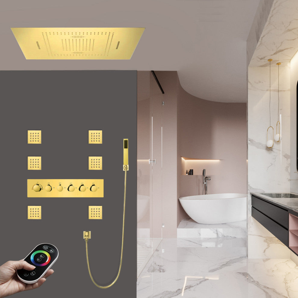 LED Rainfall Mist Shower System With Hand Shower, Remote Control Light