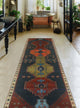 Fine Vintage Distressed Sekayi Charcoal/Burgundy Runner, 3'3x13'0