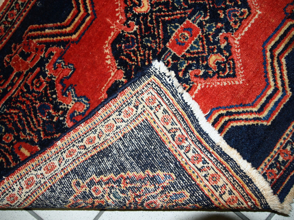 Handmade antique Persian pair of Senneh rugs 1.7' x 2.6' ( 52cm x 80cm ) 1900s