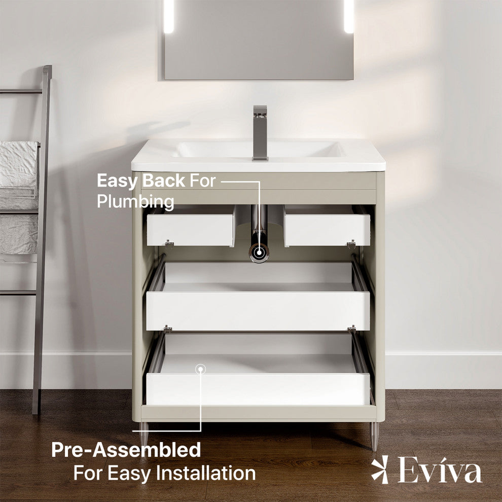 Marbella 32 in. Vanity in Fossil Gray and White Integrated Acrylic Countertop