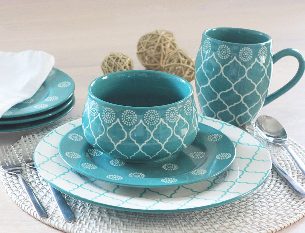 Vonda Turquoise 16 Piece Dinnerware Set