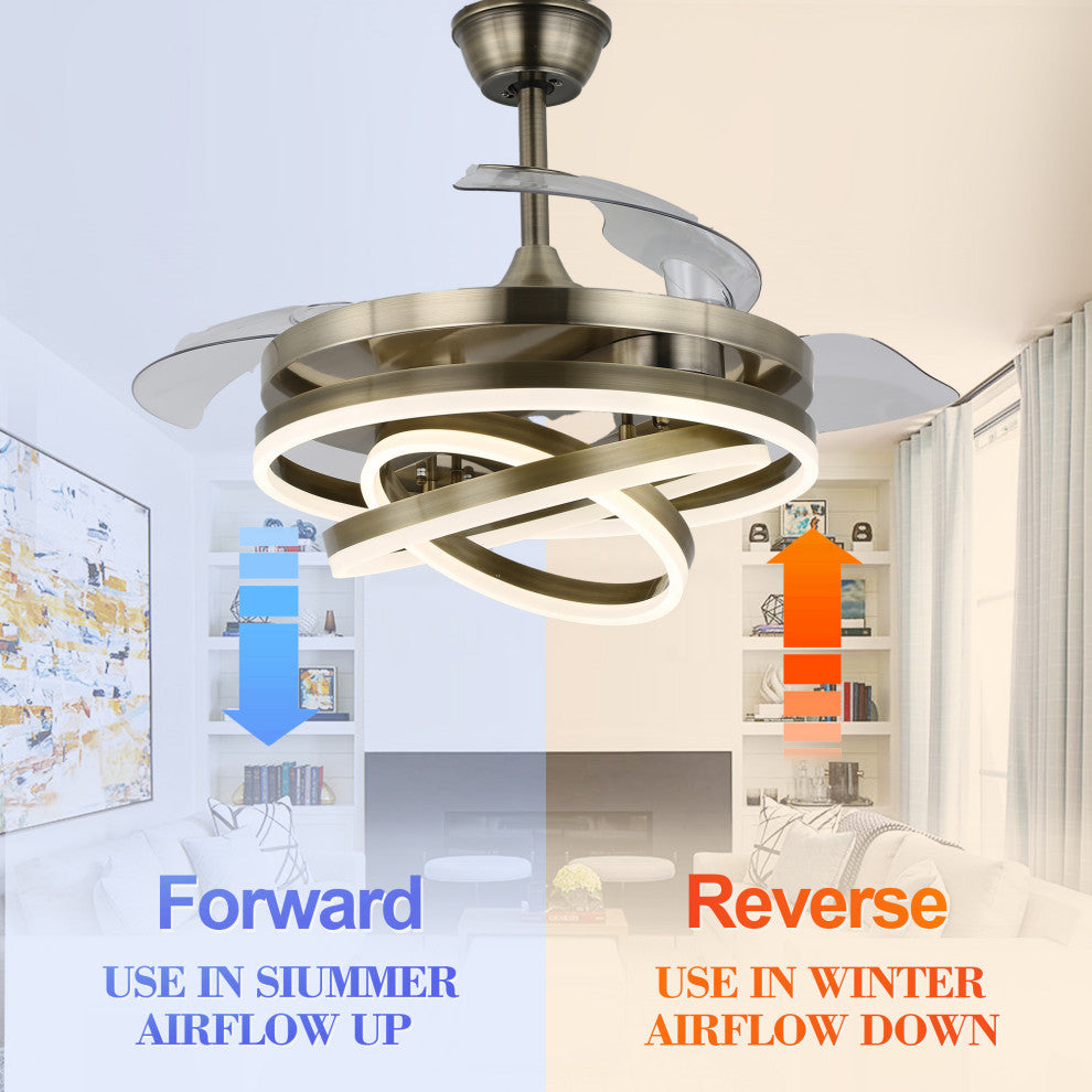 45W Modern Retractable Ceiling Fan Reversible 6-Speed with Remote Control, Bronze, 42