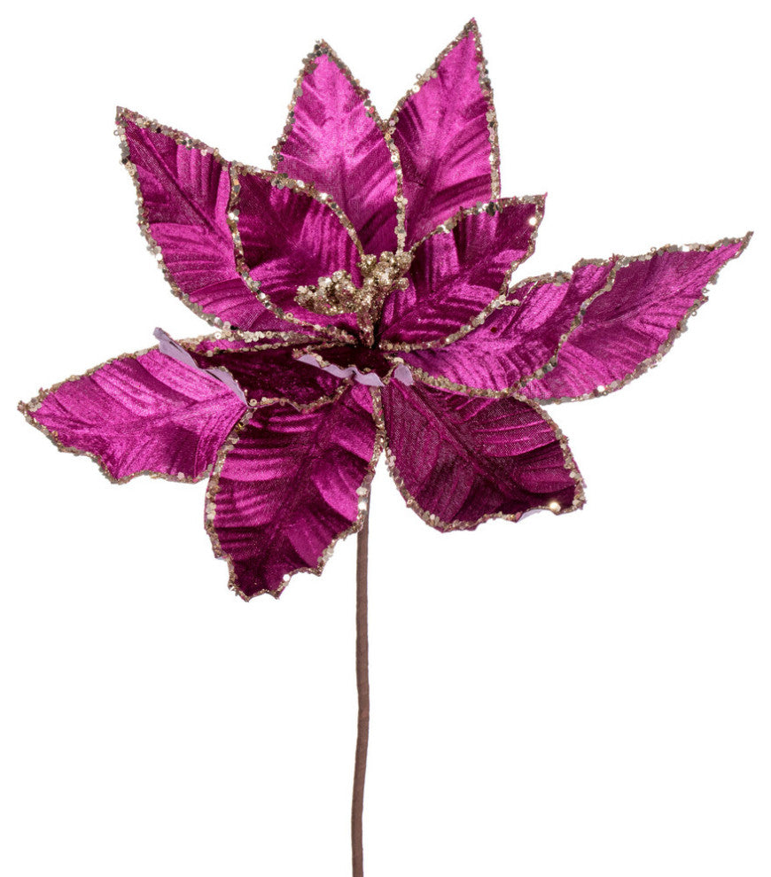 Vickerman 24" Purple Velvet Sequin Trim Poinsettia, 3 per bag.