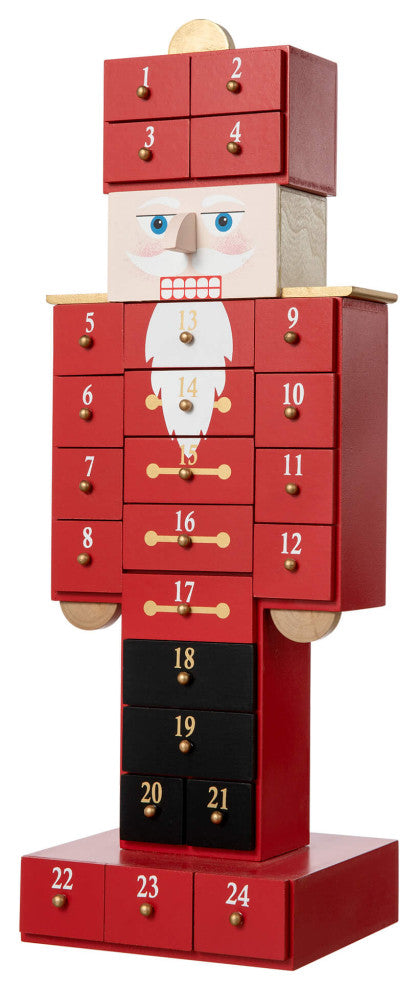 17.25"H Wooden Christmas Nutcracker Countdown Calendar Decor With Drawer