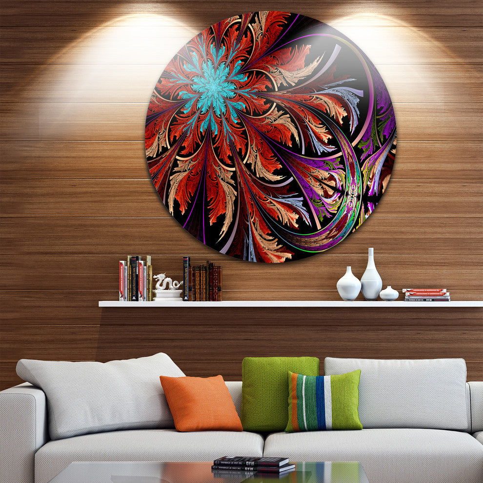 Fractal Flower In Dark Red Digital Art, Floral Round Wall Art, 11"