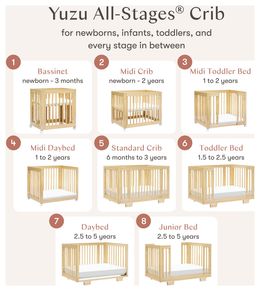 Yuzu 8-in-1 Convertible Crib With All-Stages Conversion Kits, Natural