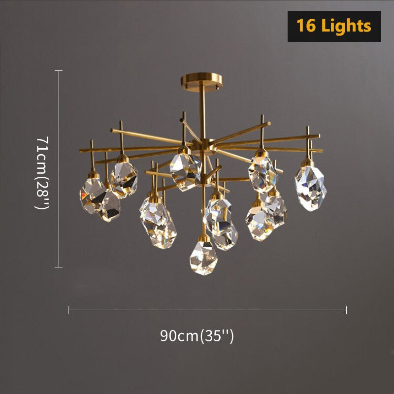 Gold Diamond Crystal Three Layer Led Copper Creative Chandelier, 16lights-A