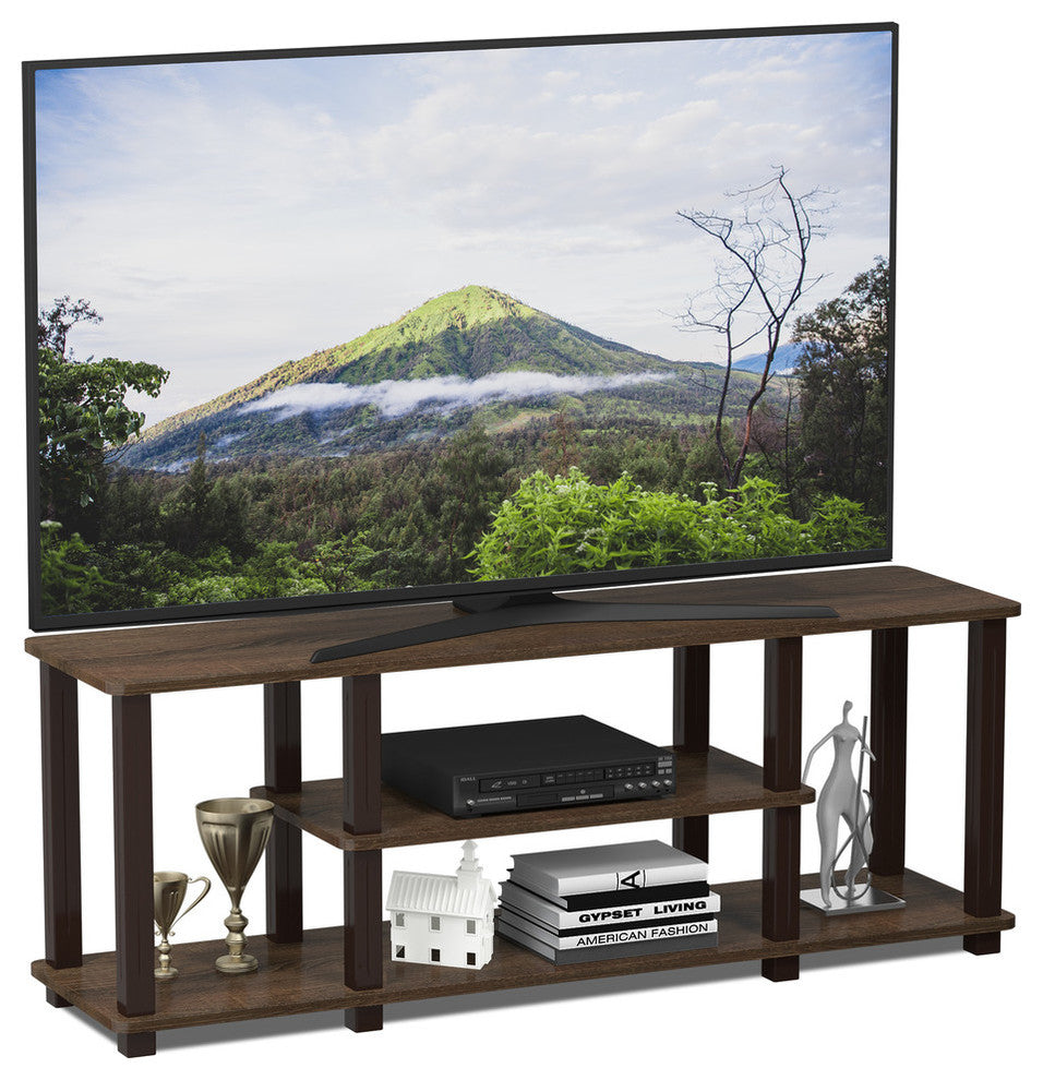 No Tools 3D 3-Tier Entertainment TV Stands With Square Tube, Walnut/Brown