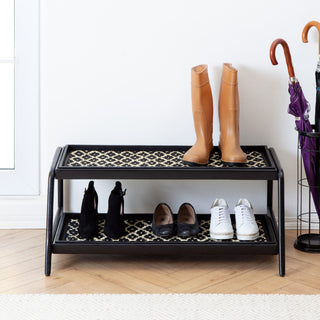 Double-Tier Black Stand With 3-Pair Rubber Boot Trays Madagascar