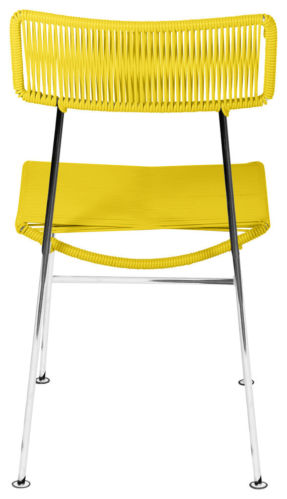 Hapi Indoor/Outdoor Handmade Dining Chair, Yellow on Chrome
