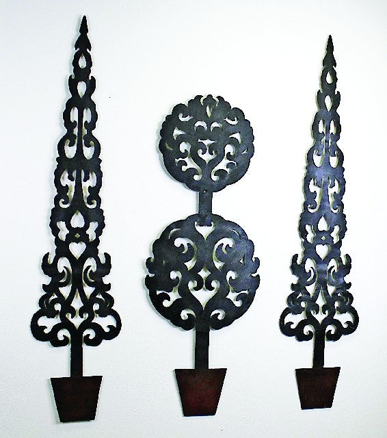 75" Tall Fretwork Metal Topiary Tree Wall Art, Grille Garden Outdoor