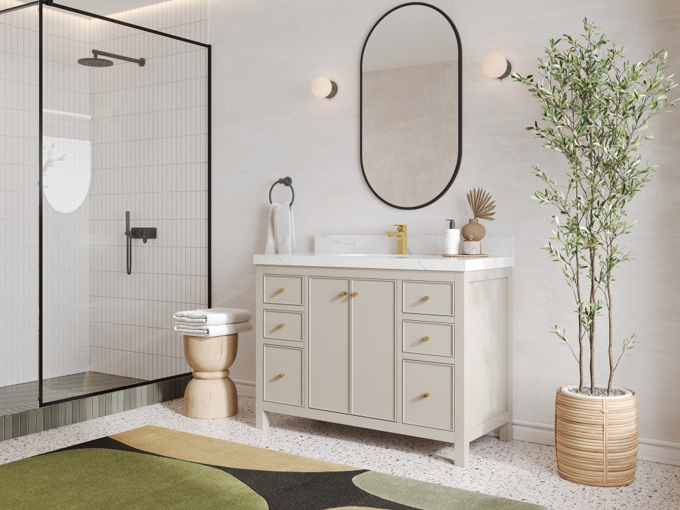 Chicago 48" Single Sink Bathroom Vanity, Fine Grain 2" White Quartz