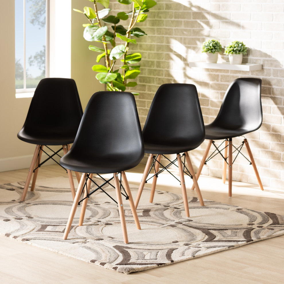 Russell Midcentury Modern 4-Piece Shell Side Chair Set Black