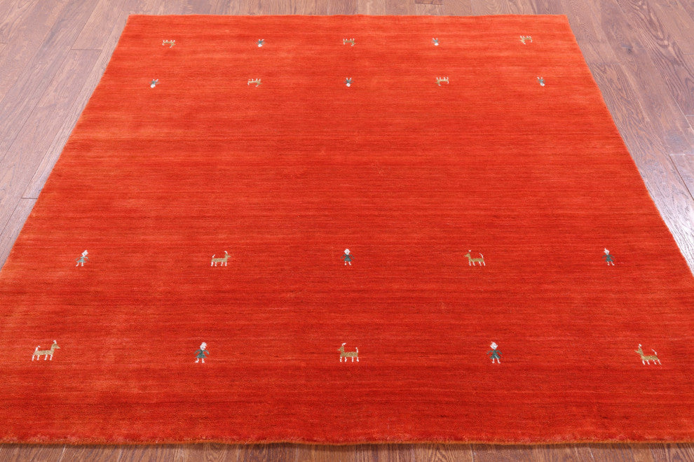 6' Square Persian Gabbeh Hand Knotted Wool Rug - Q15099