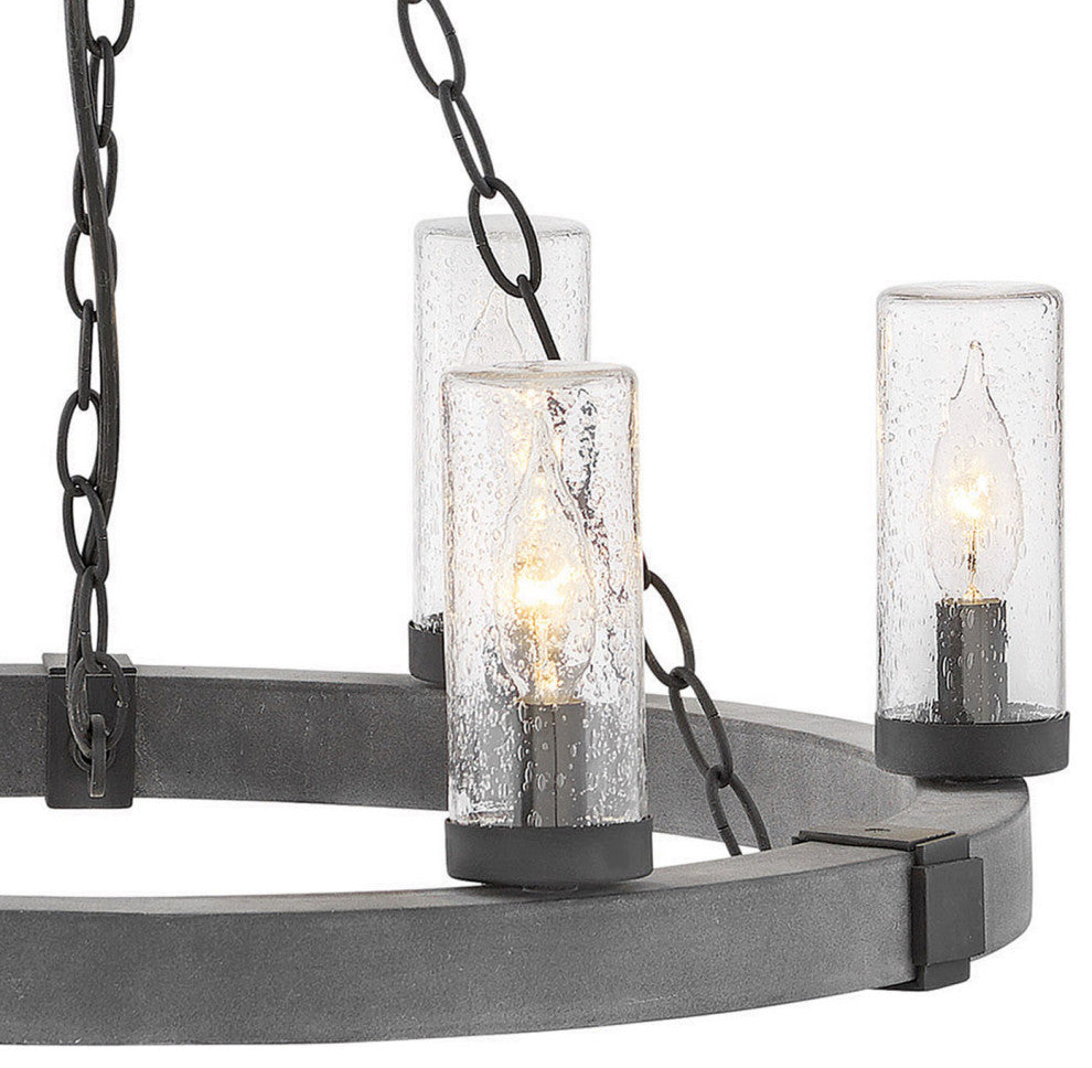Hinkley Sawyer Outdoor Chandelier, Aged Zinc, 6 Light