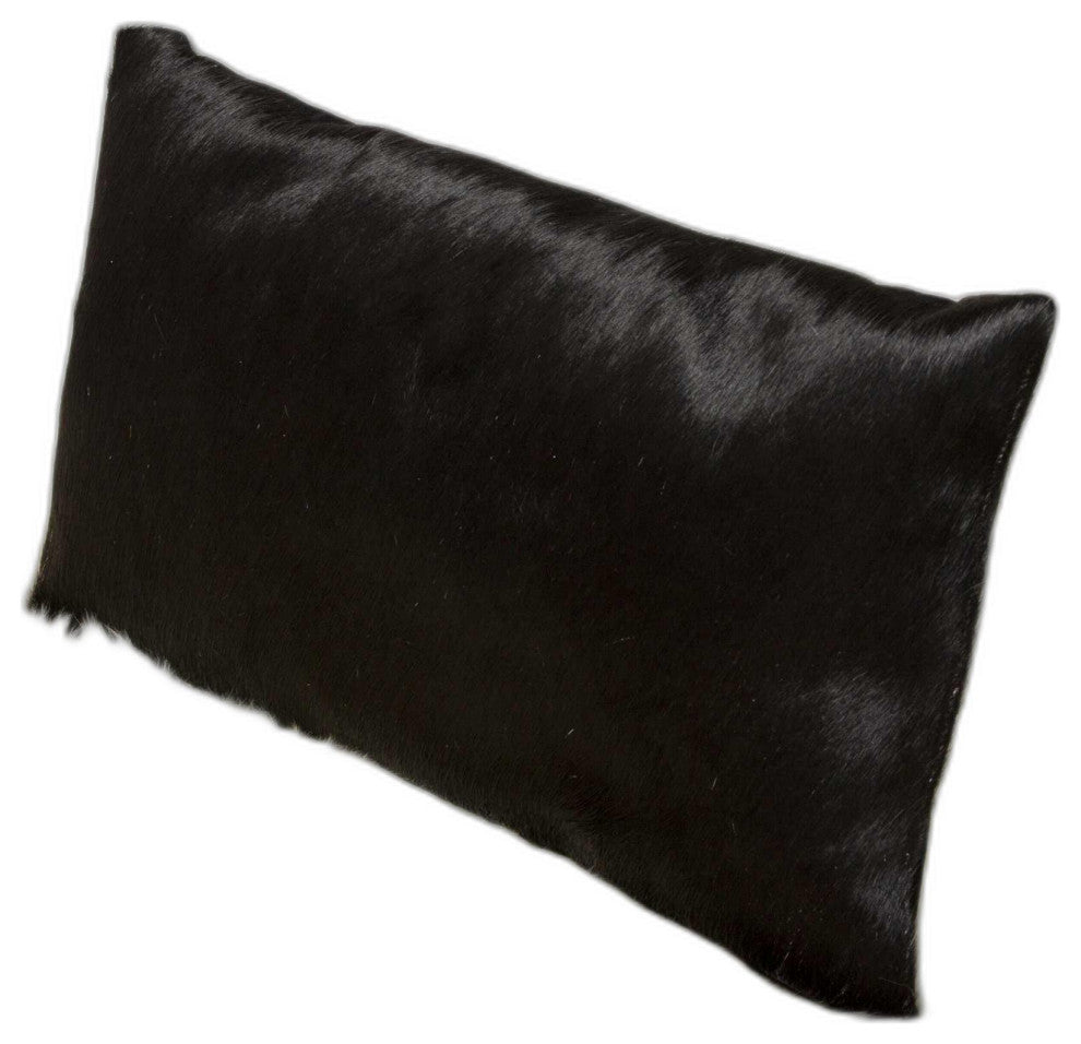 12" X 20" X 5" Black Cowhide  Pillow